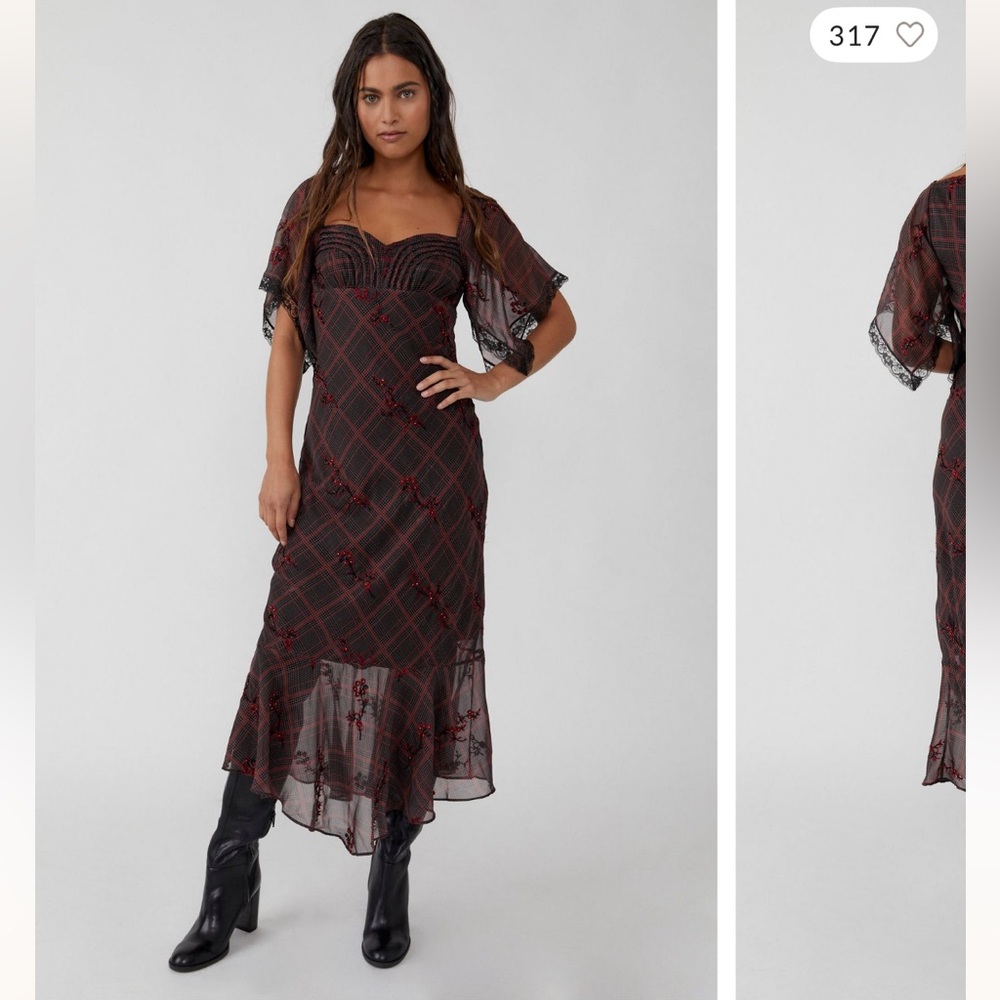 NWOT Free People Black and Red Plaid Dress